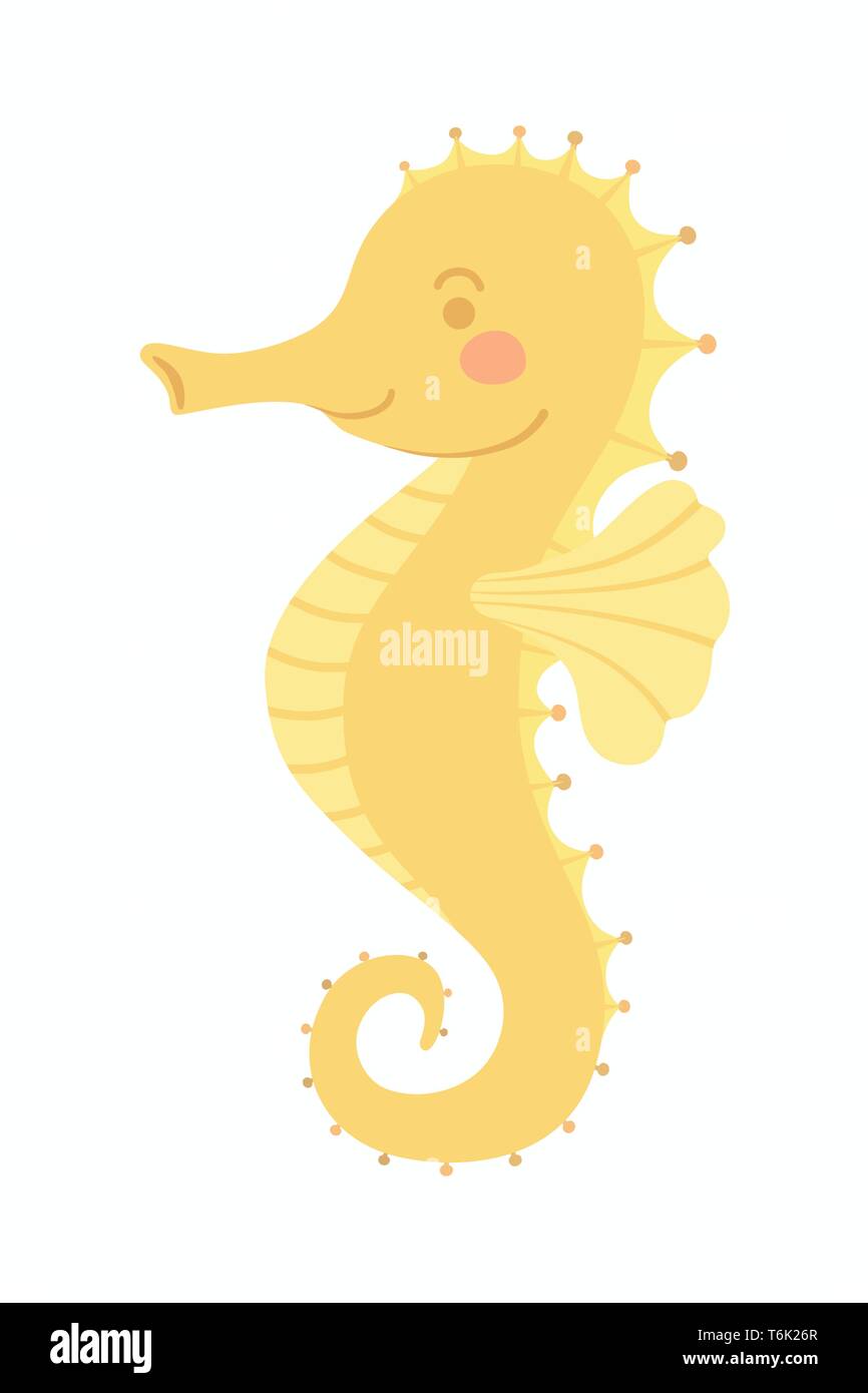Süß lächelnd gelbe Seepferdchen meer Tier Vector Illustration Cartoon Character Design, auf weißem Hintergrund Stock Vektor