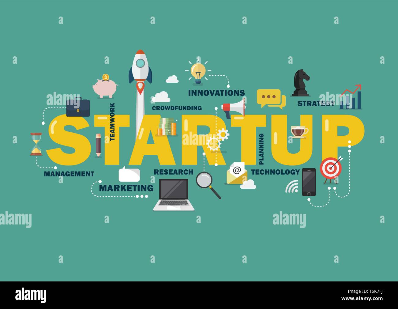 Start Konzept mit Business Icons. Vector Illustration Stock Vektor