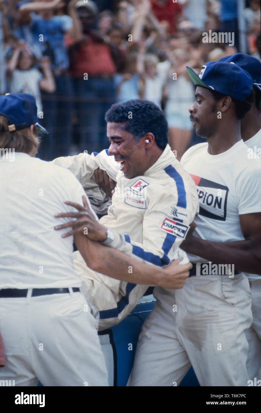 Komiker und Schauspieler Richard Pryor in einer abendfüllenden Film mit dem Titel geölter Blitz, die Geschichte der ersten afrikanischen amerikanischen NASCAR Fahrer - Wendell Scott - ein NASCAR Rennen zu gewinnen. Stockfoto