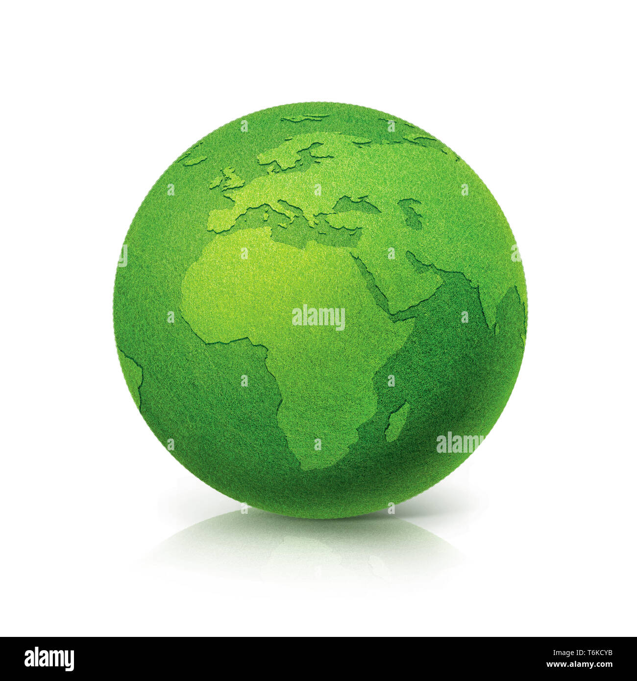 ECO Green Globe Europe und Afrika Karte auf weißem Hintergrund Stockfoto