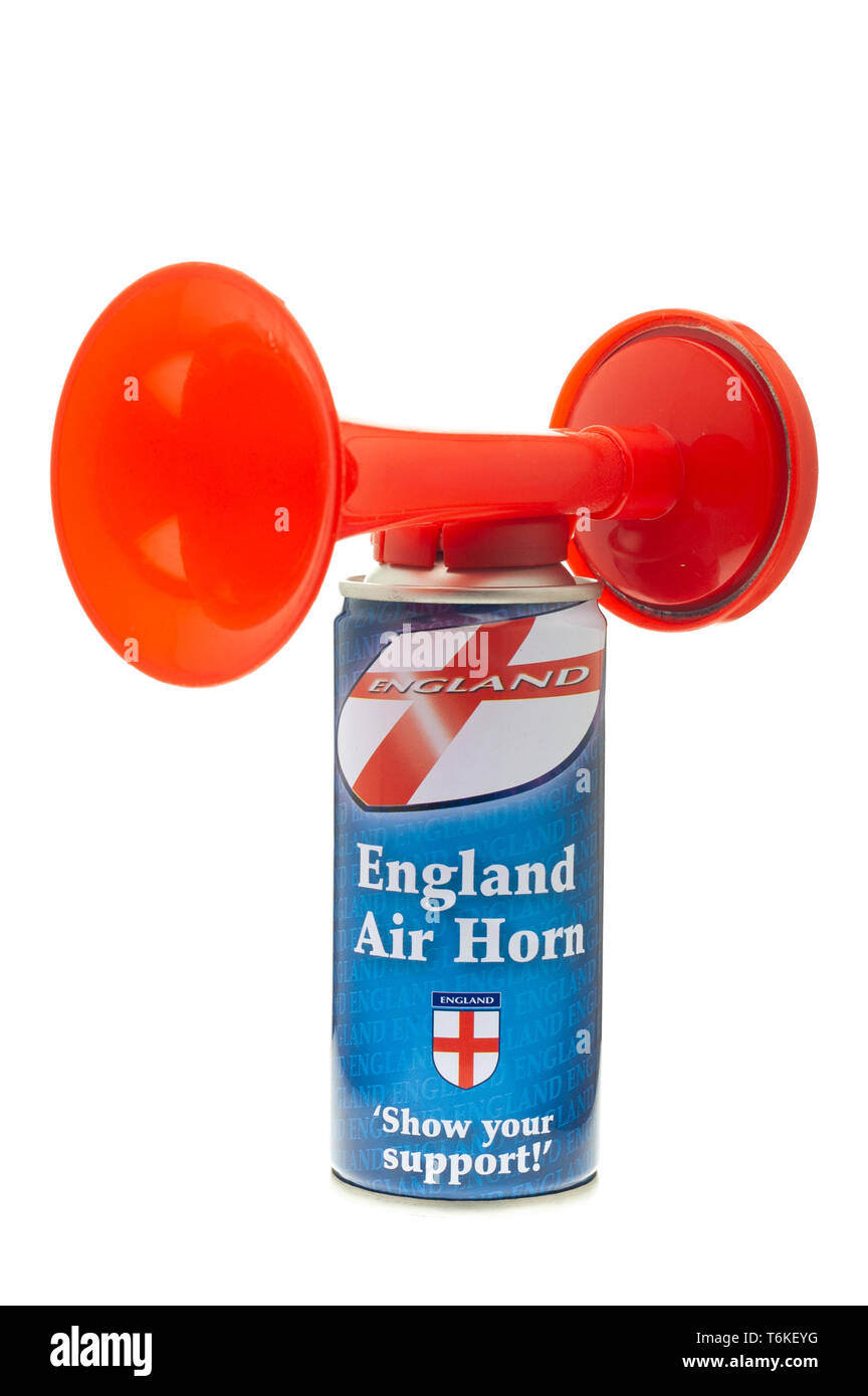 England Football Supporters Air Horn, angetrieben von Druckluft in der Dose Stockfoto