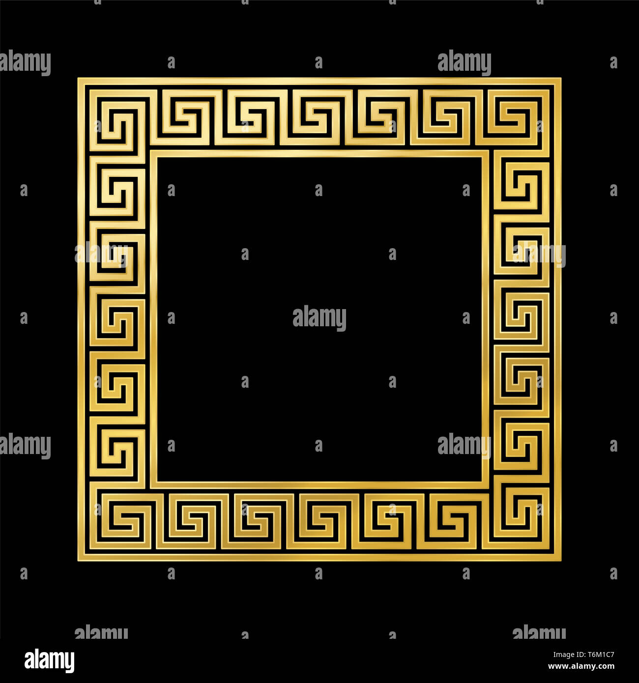 Griechische Muster quadratischen Rahmen, golden, Mäander Muster. Meandros, eine dekorative Grenze, von der kontinuierlichen Linien gebaut, in die ein wiederholtes Motiv geprägt. Stockfoto