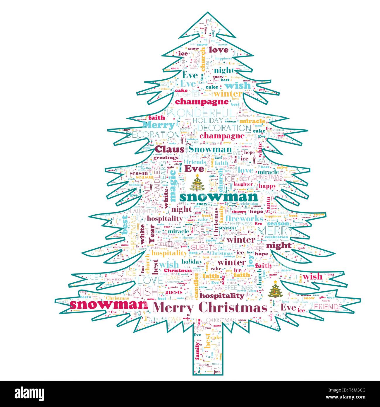 Frohe Weihnachten Wort Wolke im Baum Stockfoto