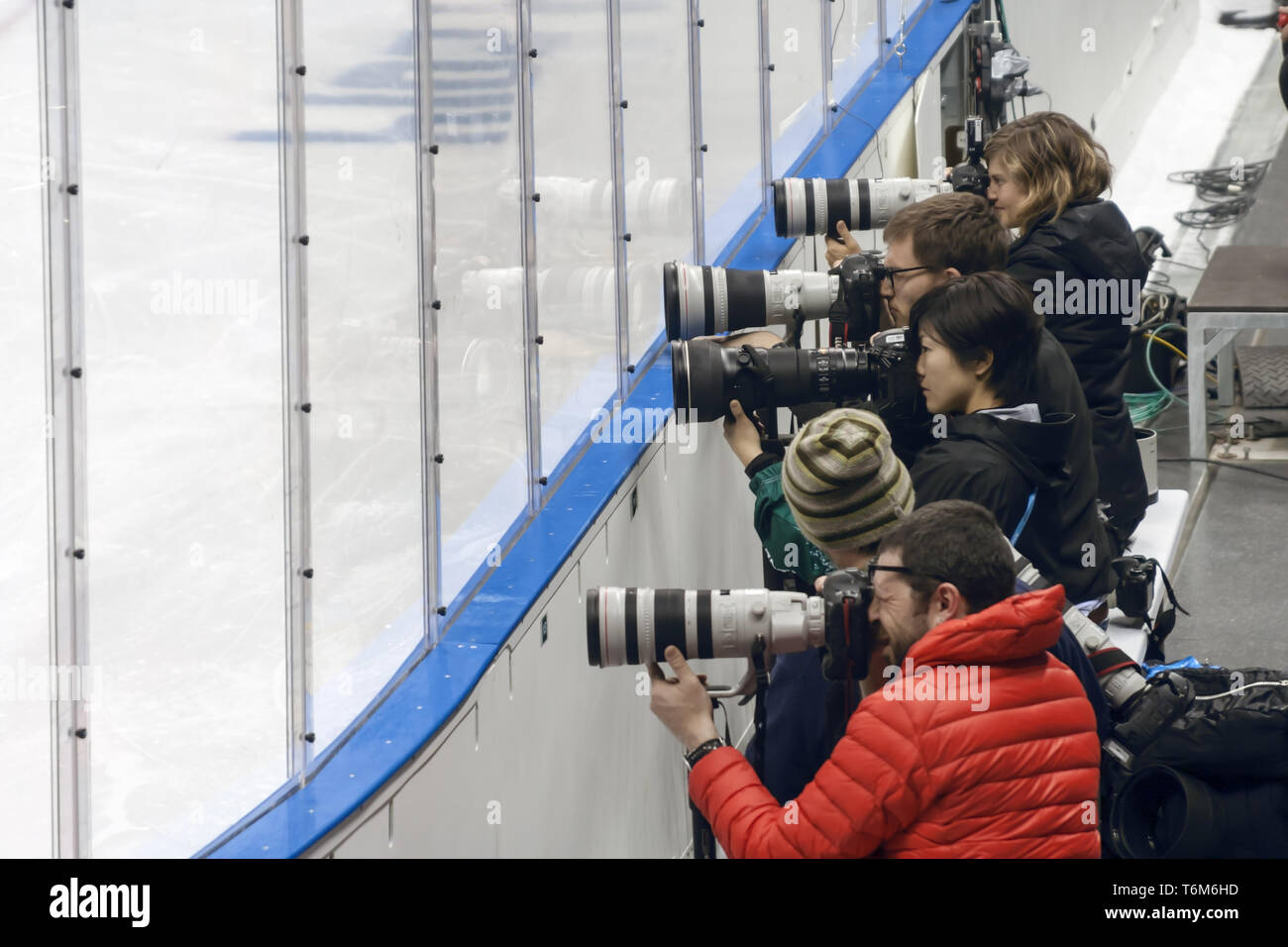 Sotschi - Adler, Olympic Park, die Region Krasnodar/Russische Föderation - 12. März 2014. Sport Photo Essay. Stockfoto