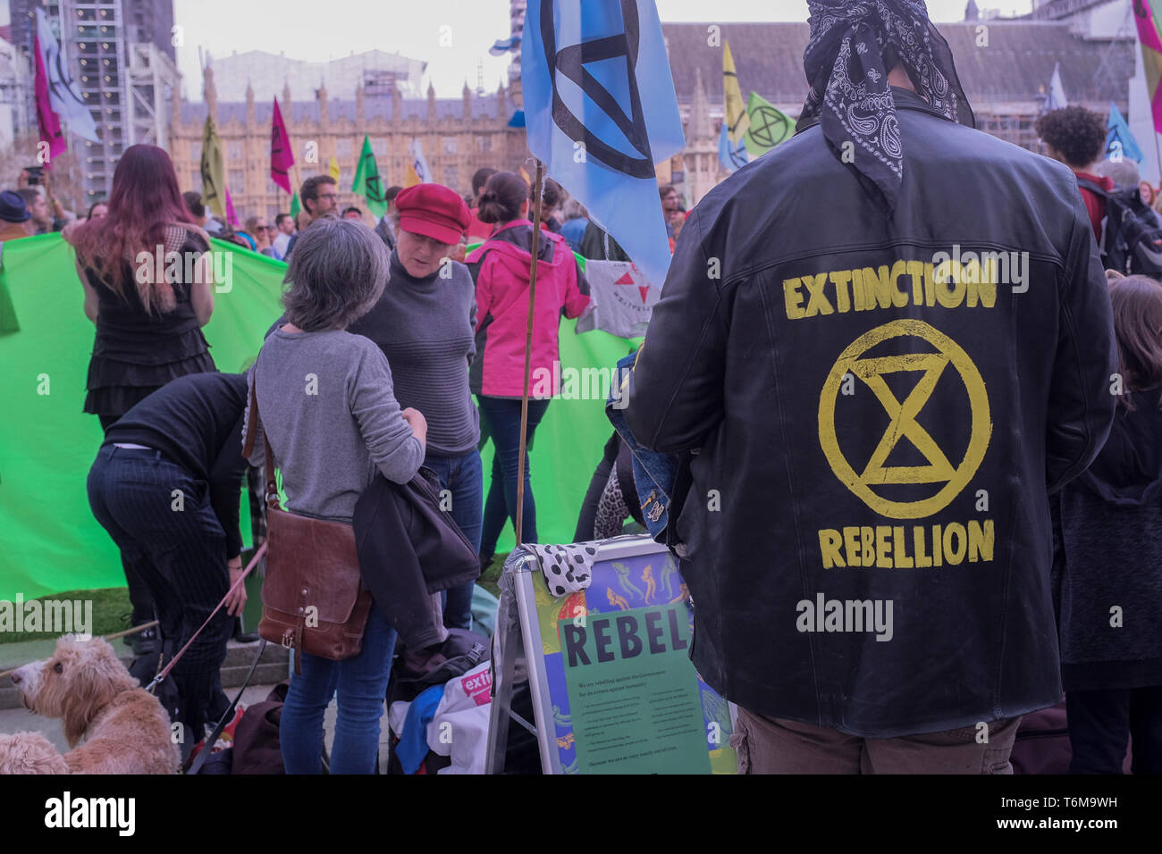 Klima Demonstranten an einer Erklären ein Klima Not jetzt Demonstration als MPs Motion eine formale Klima Notstand auszurufen. Stockfoto