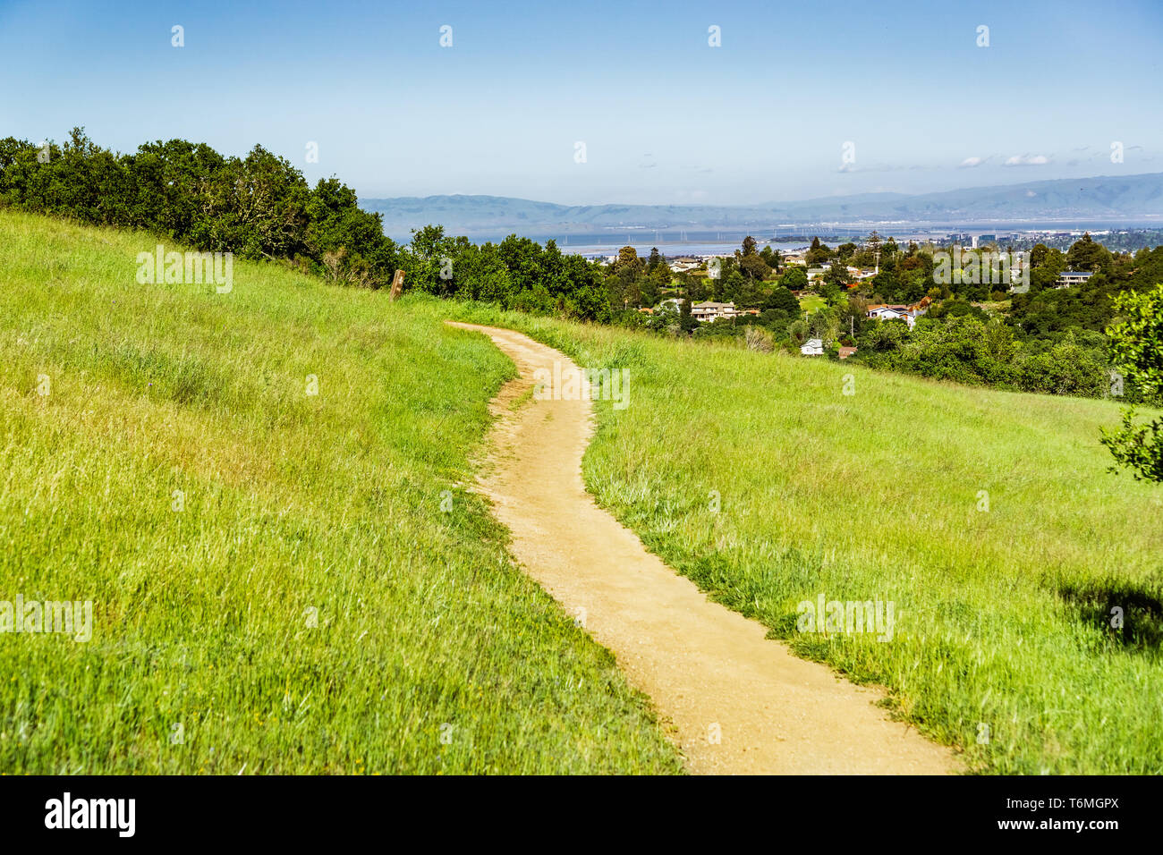 Trail auf den Hügeln von Edgewood County Park, San Francisco Bay Area, Redwood City, Kalifornien Stockfoto