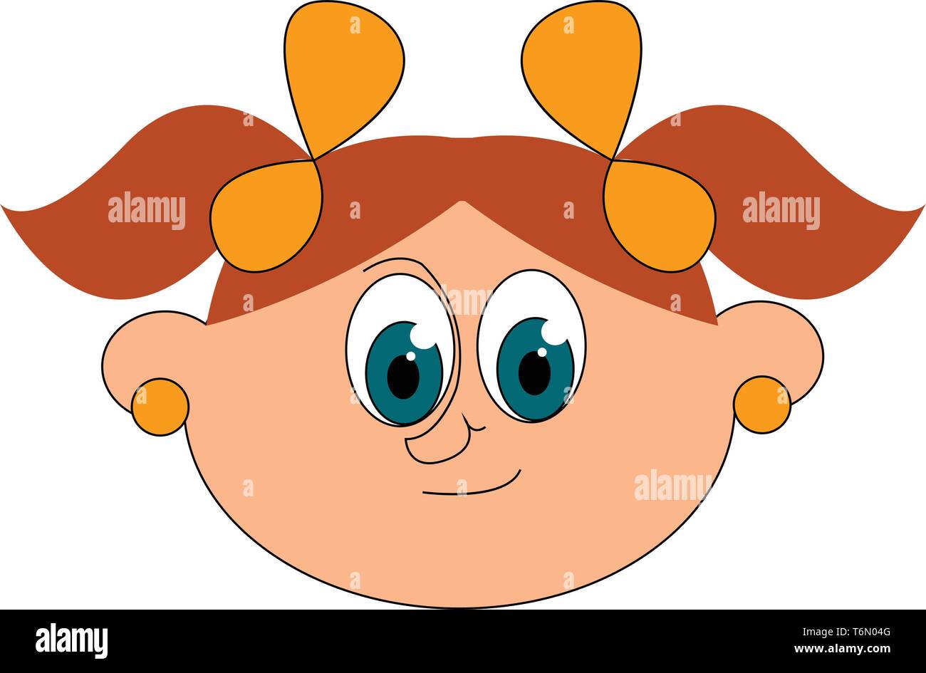 Ein kleines freches Mädchen mit roten Haaren und ein Paar orange Farbe Bogen und Ohrringe starrte mit ihrem tiefen blauen Augen vector Farbe, Zeichnung oder Abbildung Stock Vektor