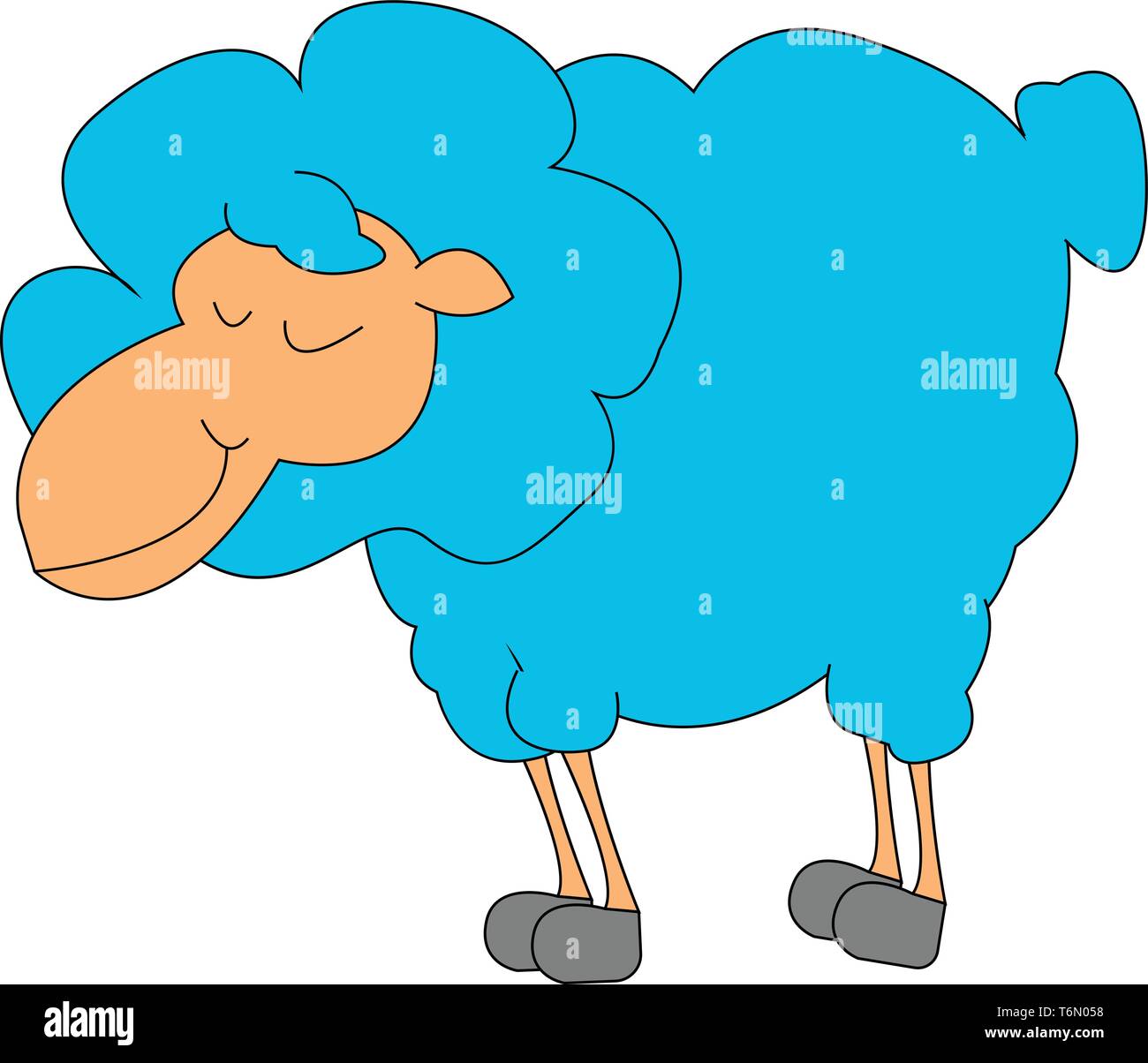 Einen fetten blauen Lamm mit viel Fell, das Stehen und Schlafen vector Farbe, Zeichnung oder Abbildung Stock Vektor
