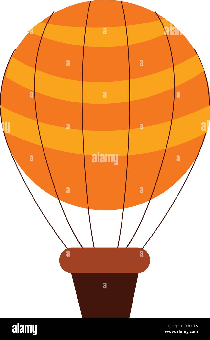Brauner Kasten zu den großen sphärischen orange Fallschirm mit gelben Bändern vector Farbe, Zeichnung oder Abbildung angebracht Stock Vektor