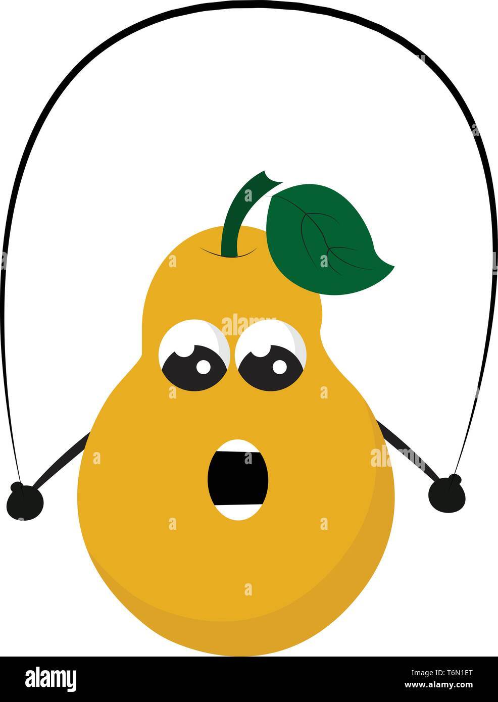 Cartoon lustige Bild von einem gelben Birne Obst mit zwei großen rollte die Augen und Mund weit geöffnet spielt mit einem Springseil vector Farbe, Zeichnung oder Stock Vektor Cartoon lustige Bild von einem gelben Birne Obst mit zwei großen rollte die Augen und Mund weit geöffnet spielt mit einem Springseil vector Farbe, Zeichnung oder Stock Vektor