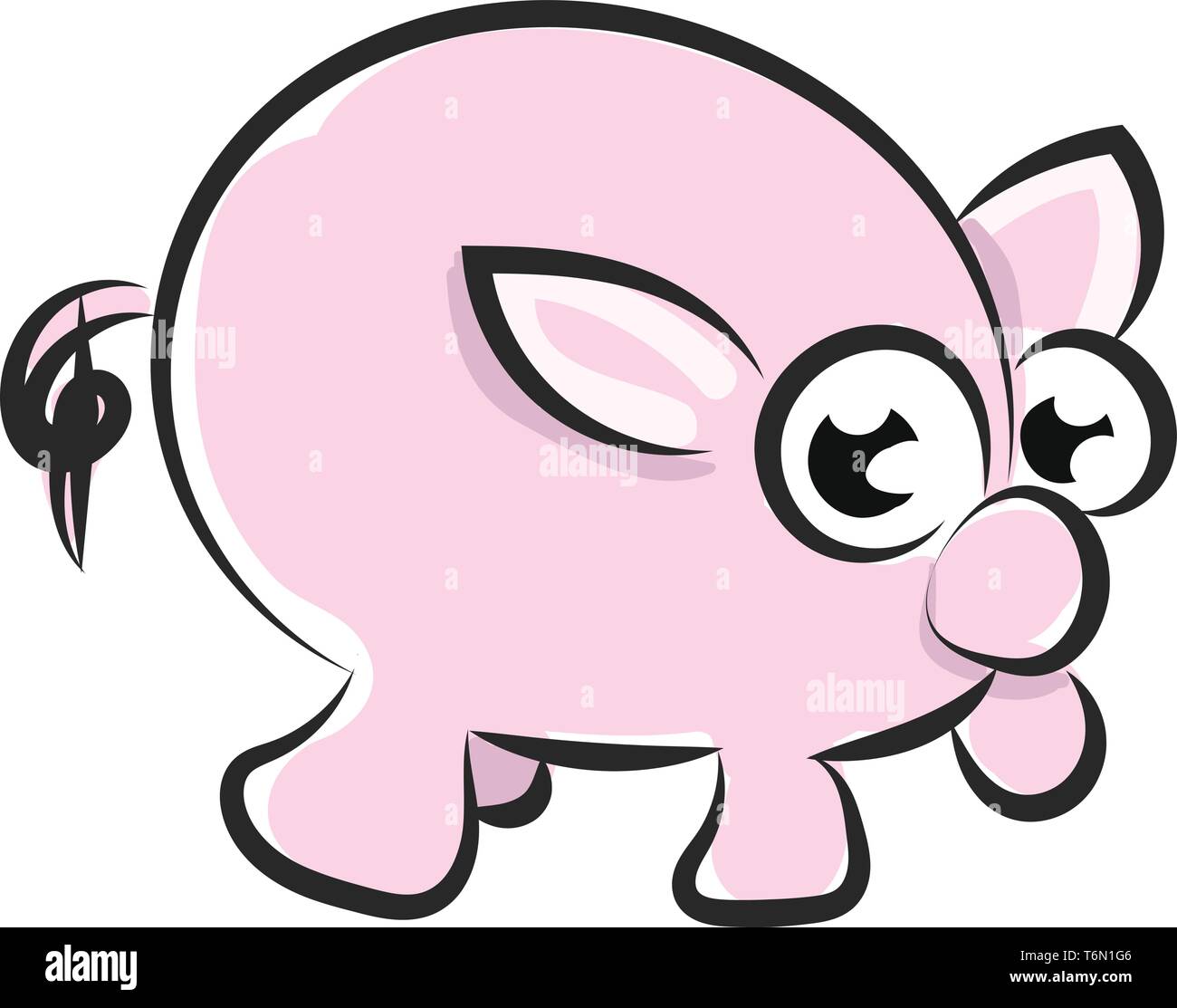 Zeichnung von einem Cartoon rosa Schwein mit Ausbauchende Augen oval geformte Ohren stout Körper Säule - wie Beine und einen kurzen Schwanz Spiralkabel Vektor in der Farbe der Zeichnung oder krank Stock Vektor