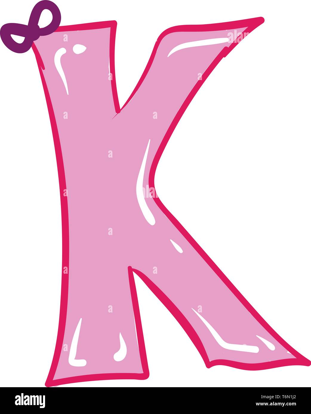 Eine pinkfarbene alphabetische Figur trägt einen Clip in den Kopf ist mit weißen Ausrufezeichen und repräsentiert das Alphabet K Vektor Farbe, Zeichnung oder Stock Vektor