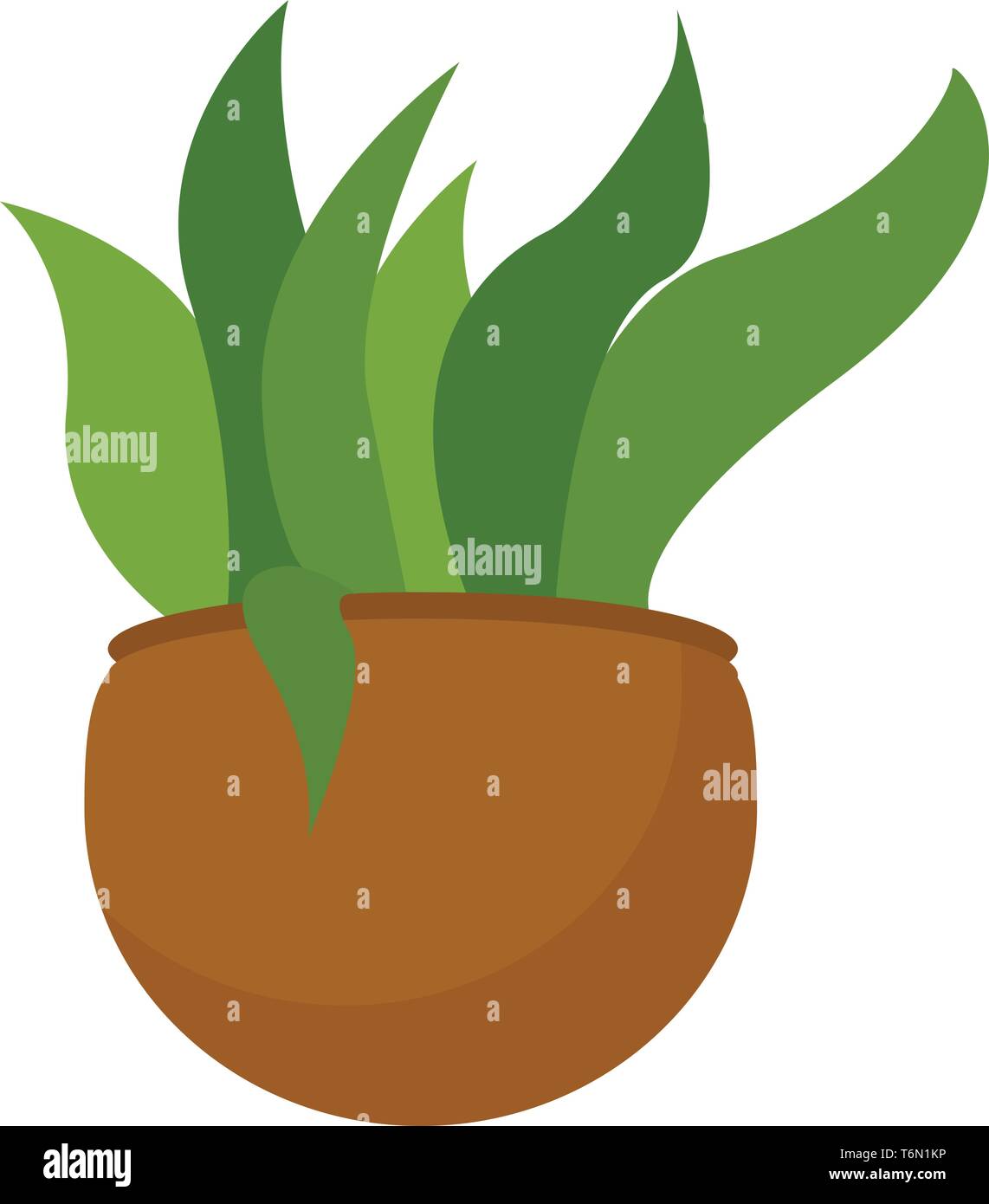 Clipart eines grünen Anlage mit ovalen Blätter Topfpflanzen auf einem Braunen irdenen Topf vector Farbe, Zeichnung oder Abbildung Stock Vektor