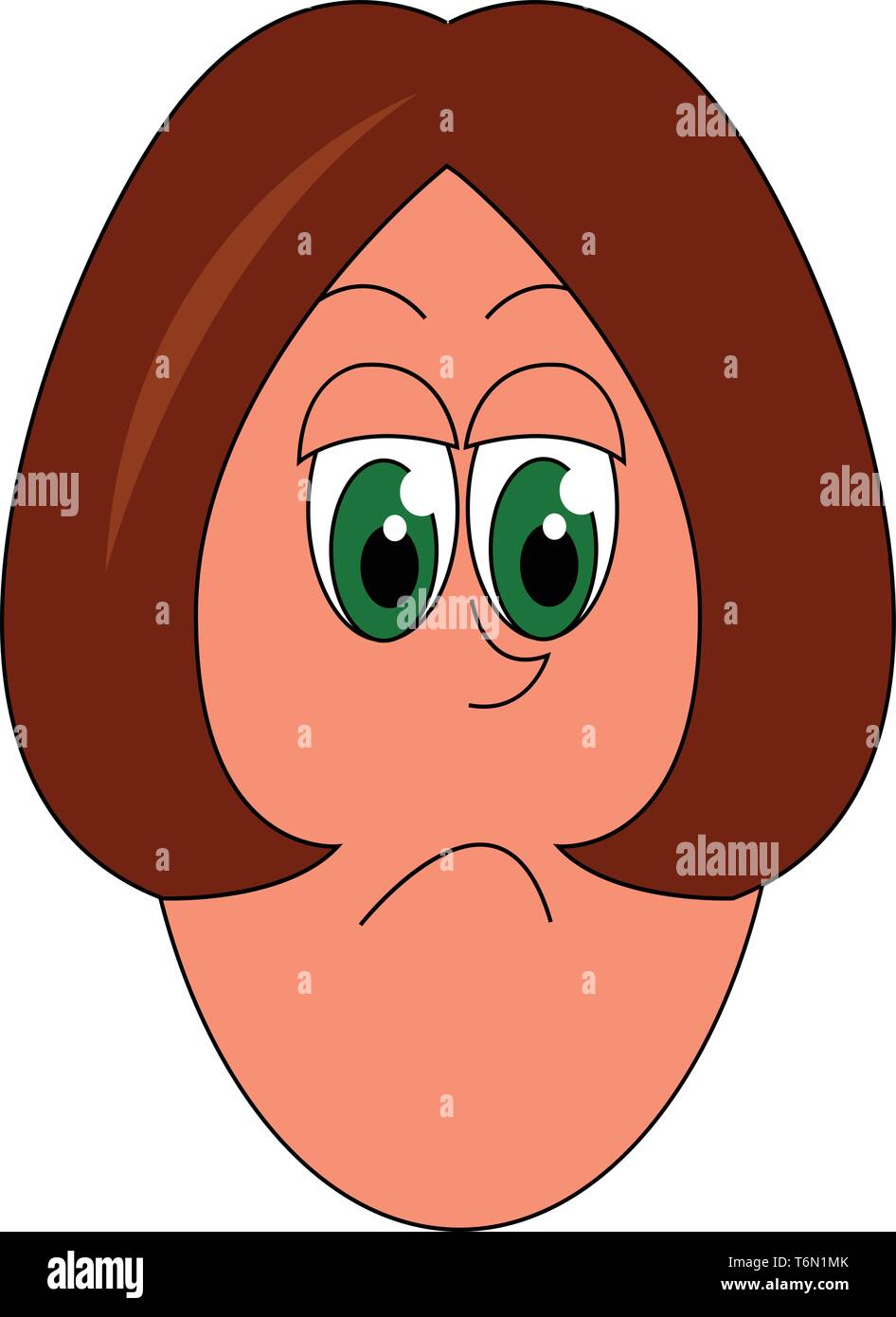 Porträt eines traurigen Frau in 7/8 Haare grüne Augen und haken Nase drückt Trauer vector Farbe, Zeichnung oder Abbildung Stock Vektor