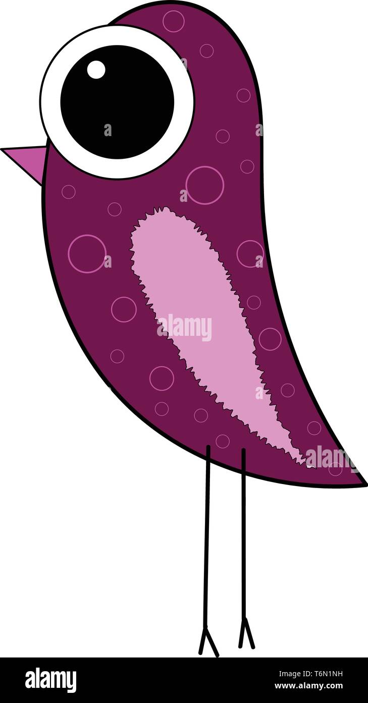 Cartoon lila Vogel mit einem ovalen Körper rosa gefärbten Schnabel und Flügel und dünnen schwarzen Füßen steht vector Farbe, Zeichnung oder Abbildung Stock Vektor