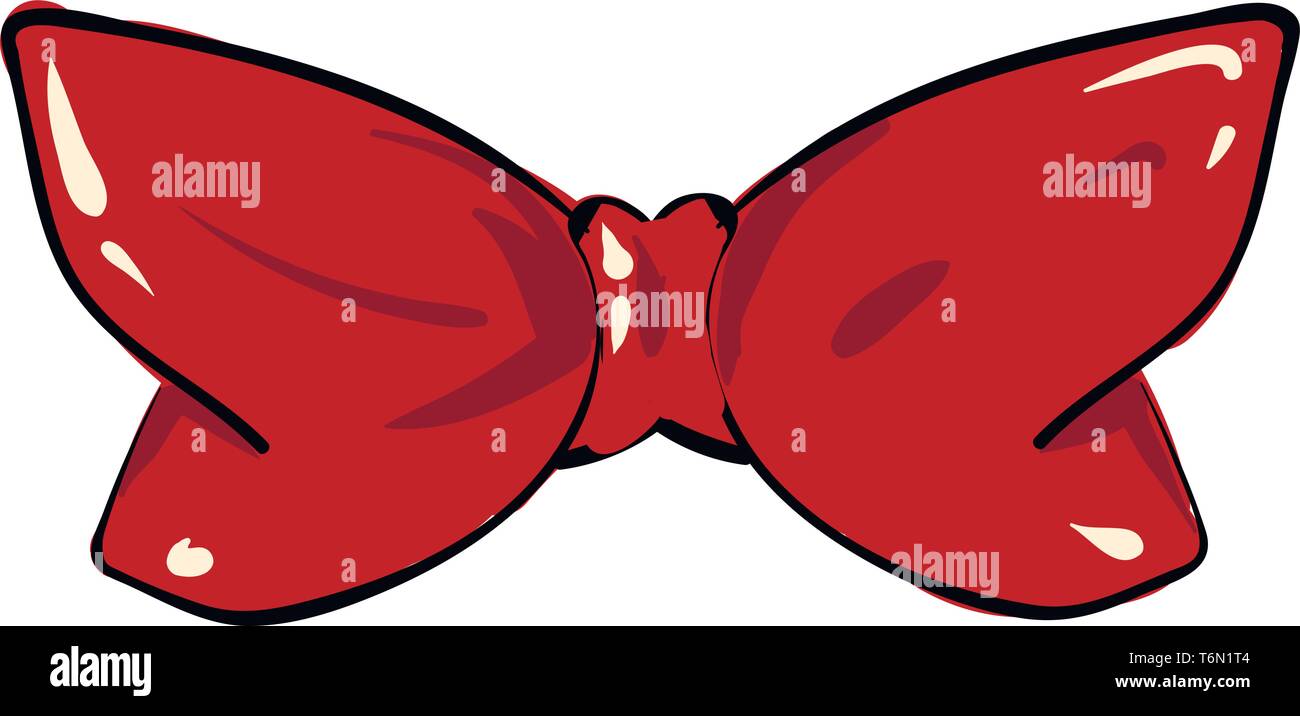 Clipart von einer roten Schnur Fliege mit zwei schwarzen Kugeln als Augen und ein Herz, das Symbol für die Verbindung der beiden Schmetterling - geformte Stoff Bänder vector Farbe dr Stock Vektor