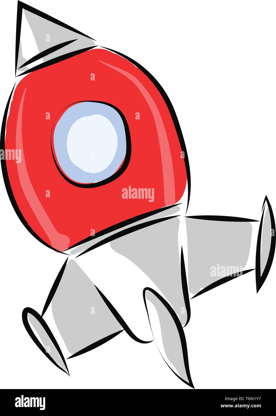 Clipart eines roten Rakete ein zylindrisches Geschoss auf großer Höhe oder Abstand über einen weißen Hintergrund Vektor in der Farbe der Zeichnung oder i Stock Vektor