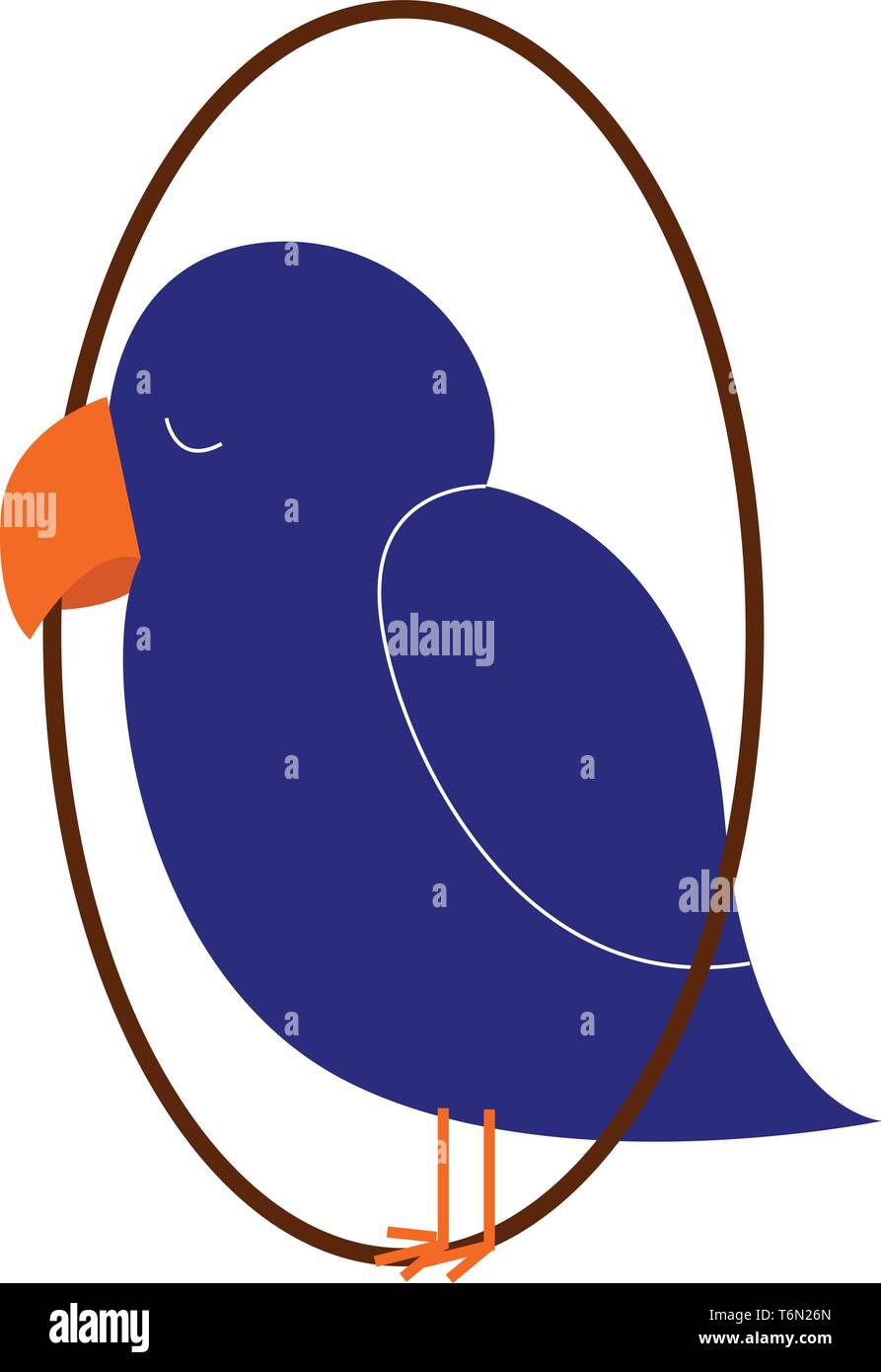 Clipart eines blauen Vogel mit einem großen runden Orange Rechnung und orangefarbenen Füßen schläft während thront auf einem Metallring vector Farbe, Zeichnung oder Illustra Stock Vektor