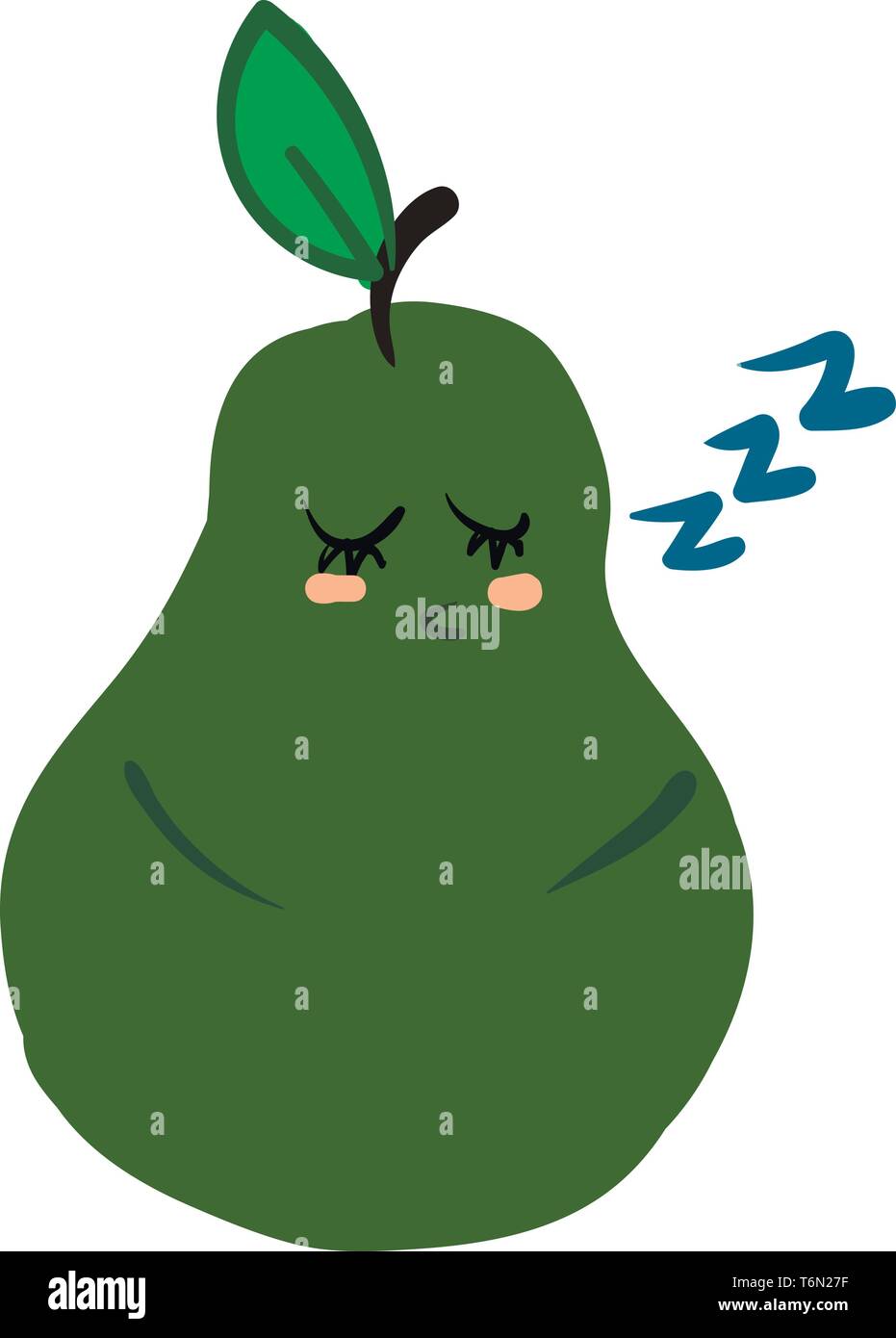 Clipart eine grüne Birne gekrönt mit einem kurzen braunen Stiel und ein einzelnes Blatt mit seinen Augen geschlossen Schnarchen beim Schlafen vector Farbe, Zeichnung oder Stock Vektor