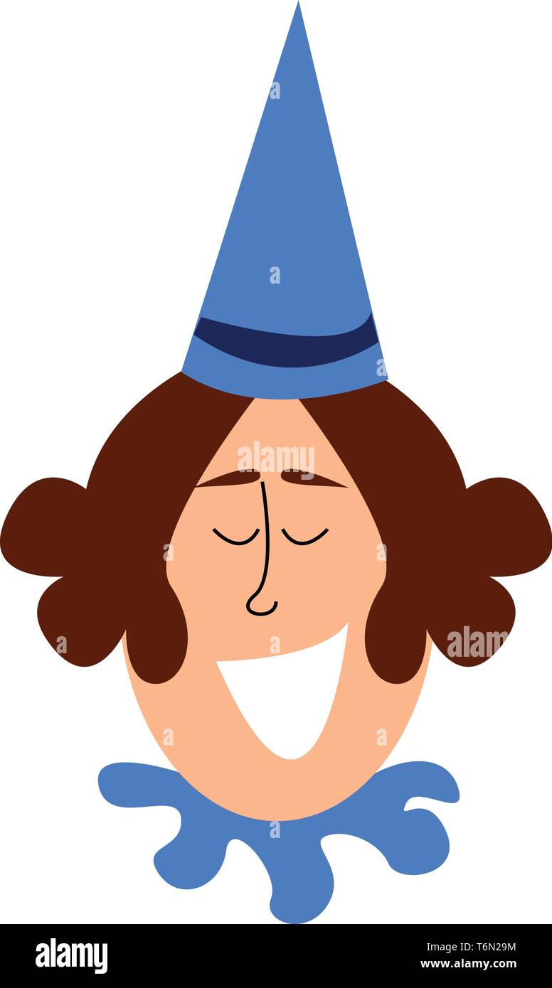 Clipart Von Das Gesicht Einer Frau Im Blauen Kleid Und 7 8 Frisur Tragt Einen Blauen Geburtstag Hut Mit Geschlossenen Augen Lachelt Vector Farbe Stock Vektorgrafik Alamy
