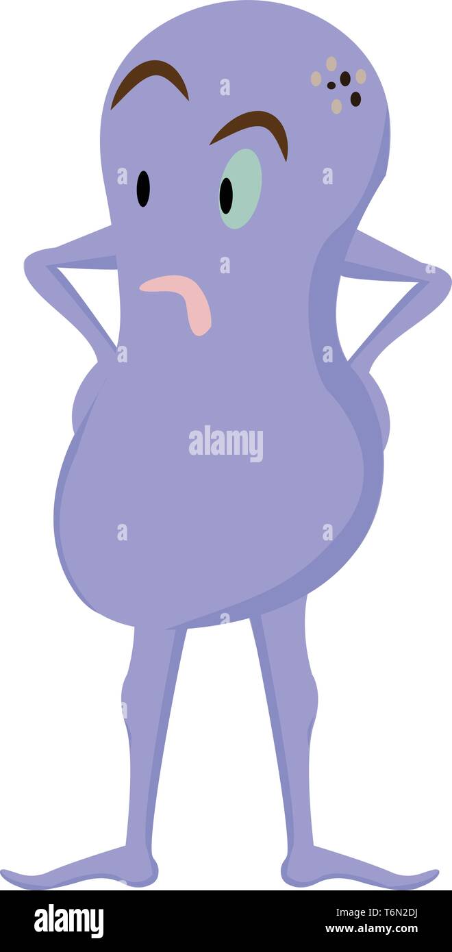 Clipart einer violetten Monster Körper in der Form der Zahl Acht und Hände auf seinen Hüften sieht überrascht beim Stehen vector Farbe Stock Vektor