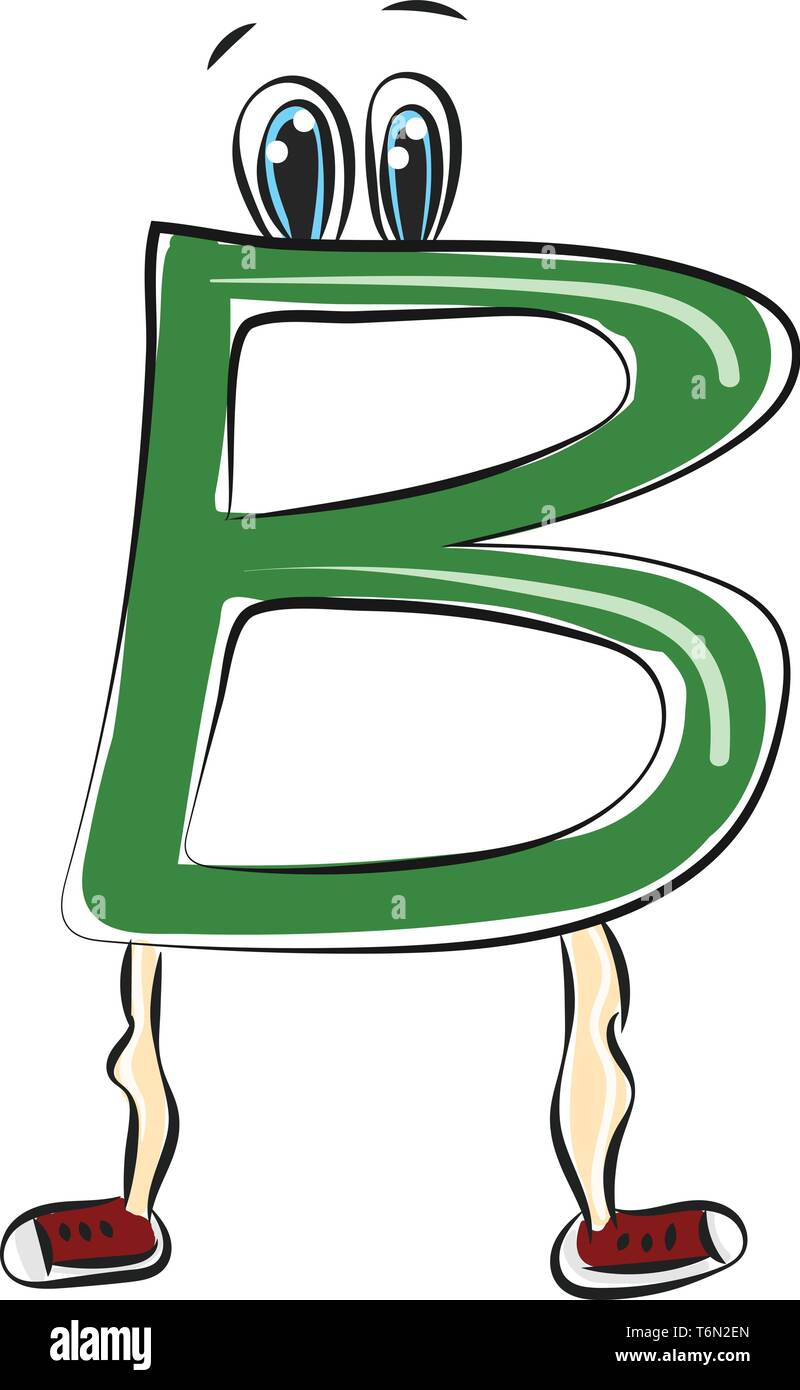 Ein grünes alphabetische Kreatur oder Figur, die das Alphabet B hat zwei Augen und ist in seinen stilvollen roten Schuhe mit auffälligen Designs v Stock Vektor
