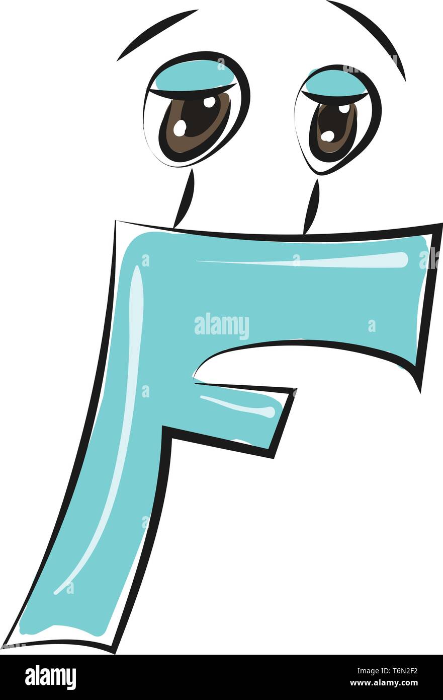 Eine blaue Figur, die das Alphabet F mit Designs, die zwei Augen vector Farbe, Zeichnung oder Abbildung wurde Stock Vektor
