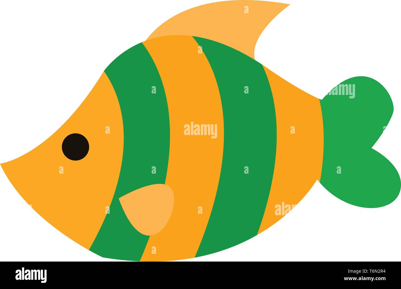 Clipart einer schönen gelben Fisch mit zwei grünen Bands wie Schuppen hat ein blaues Auge herzförmigen Schwanz und einem sichelförmigen Gelbflossenthun vector Farbe dra Stock Vektor