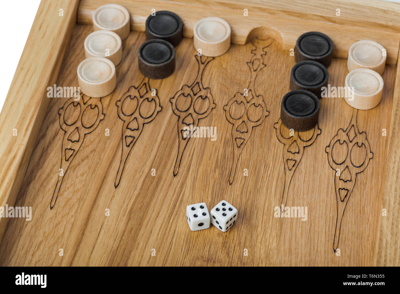 Backgammon spielen Feld und Würfel Stockfoto