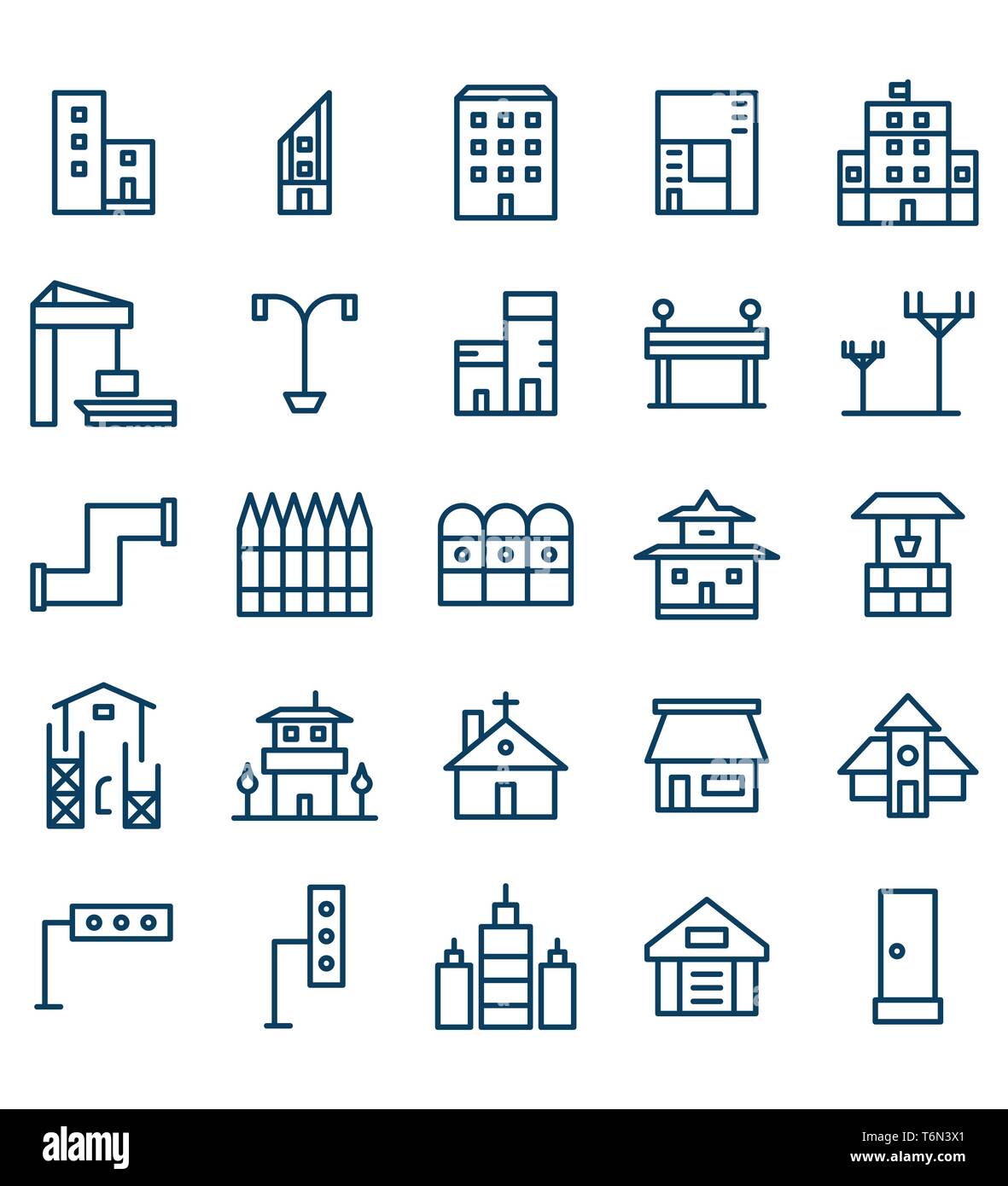 Eingestellt von Gebäude und Immobilien city Blue Line Vektor-illustration Symbols. Editierbare strich und Farbe Stockfoto