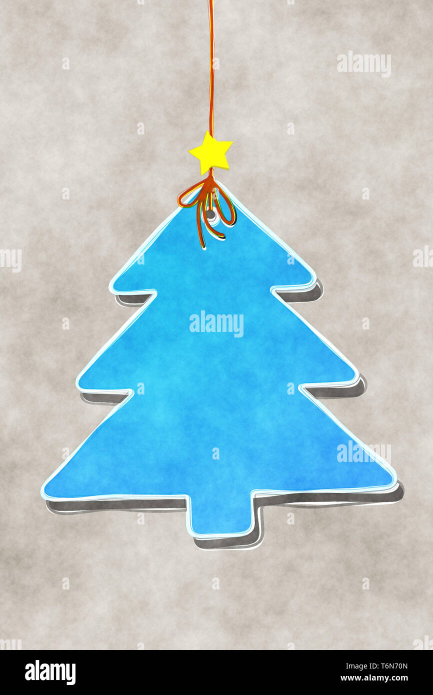 Blue Christmas Tree tag Wasser Farbe Stockfoto