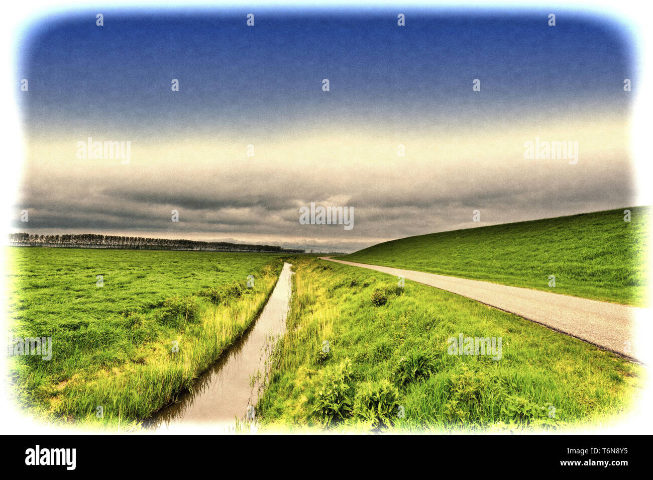 Straße, Dam und Kanal in Holland Stockfoto