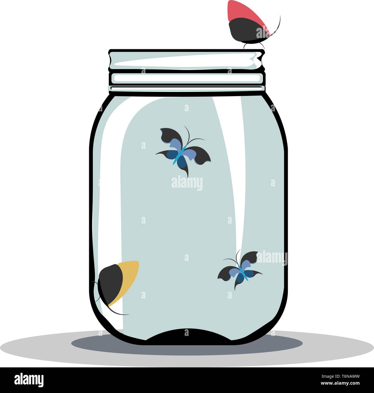 Ein Glas mit bunten Schmetterlingen mit geschlossenem Deckel vector Farbe, Zeichnung oder Abbildung Stock Vektor