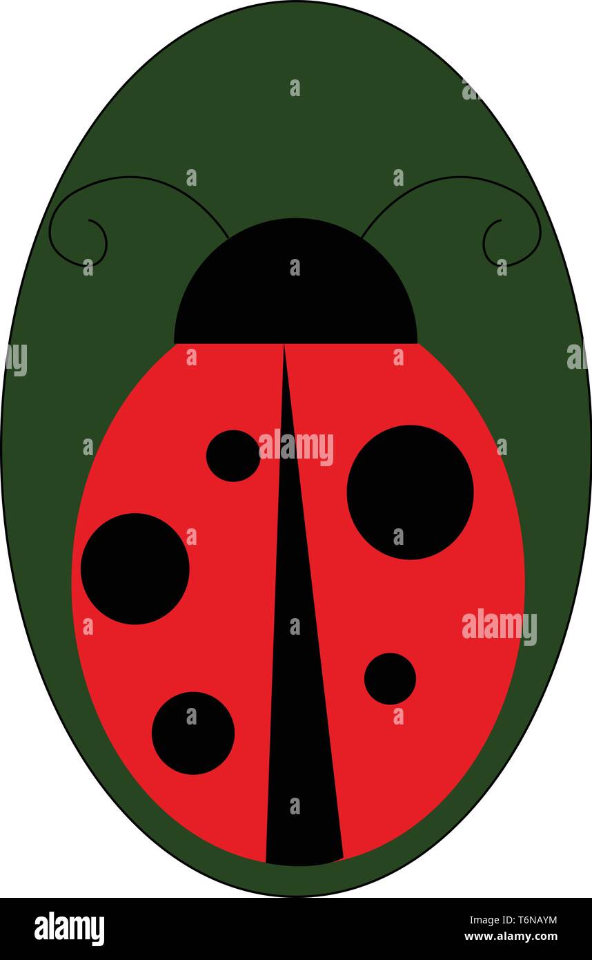 Lady bug sitzt auf einem grünen Blatt vector Farbe, Zeichnung oder Abbildung Stock Vektor