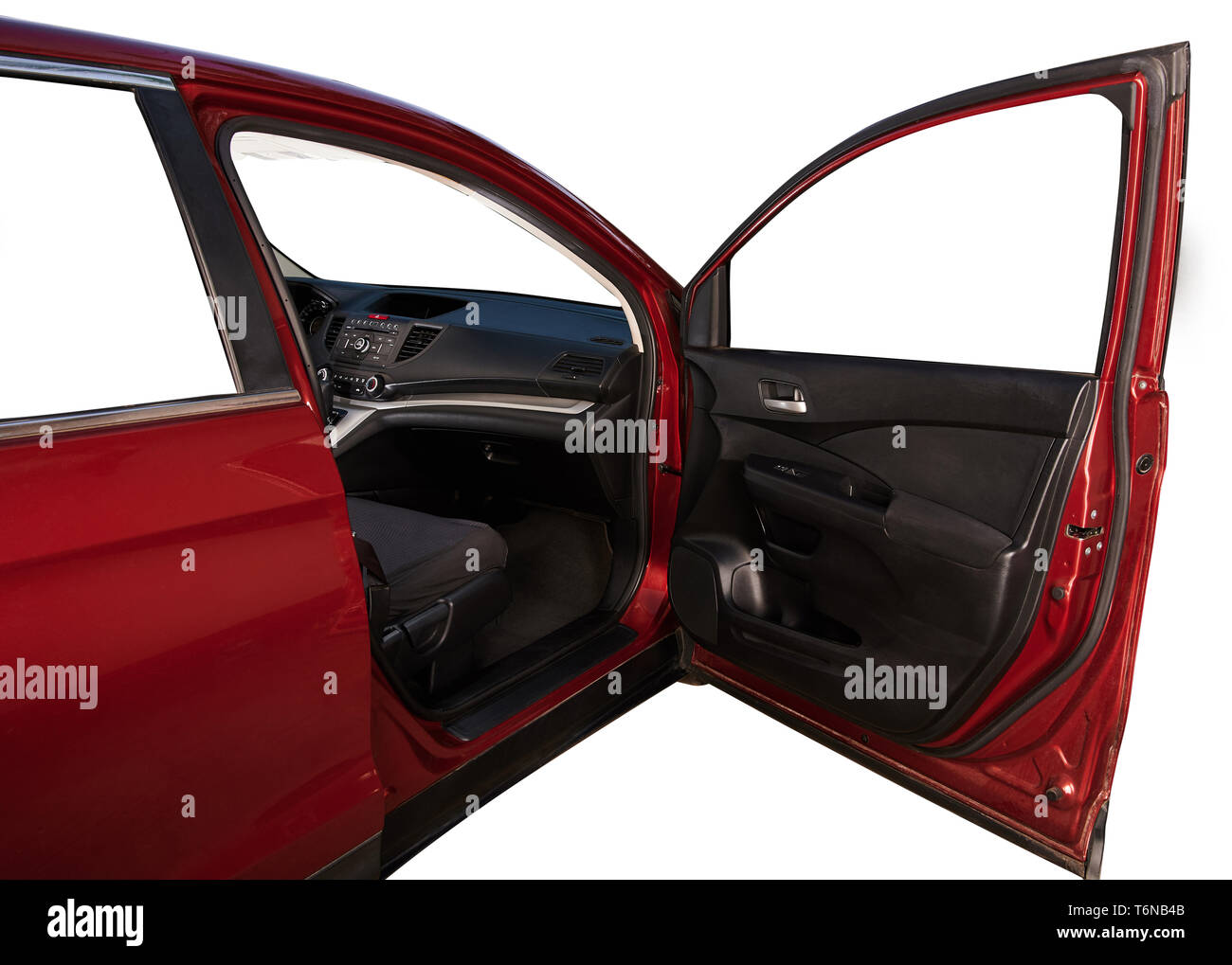 Red SUV Auto Beifahrertür auf weißem Hintergrund öffnen Stockfoto