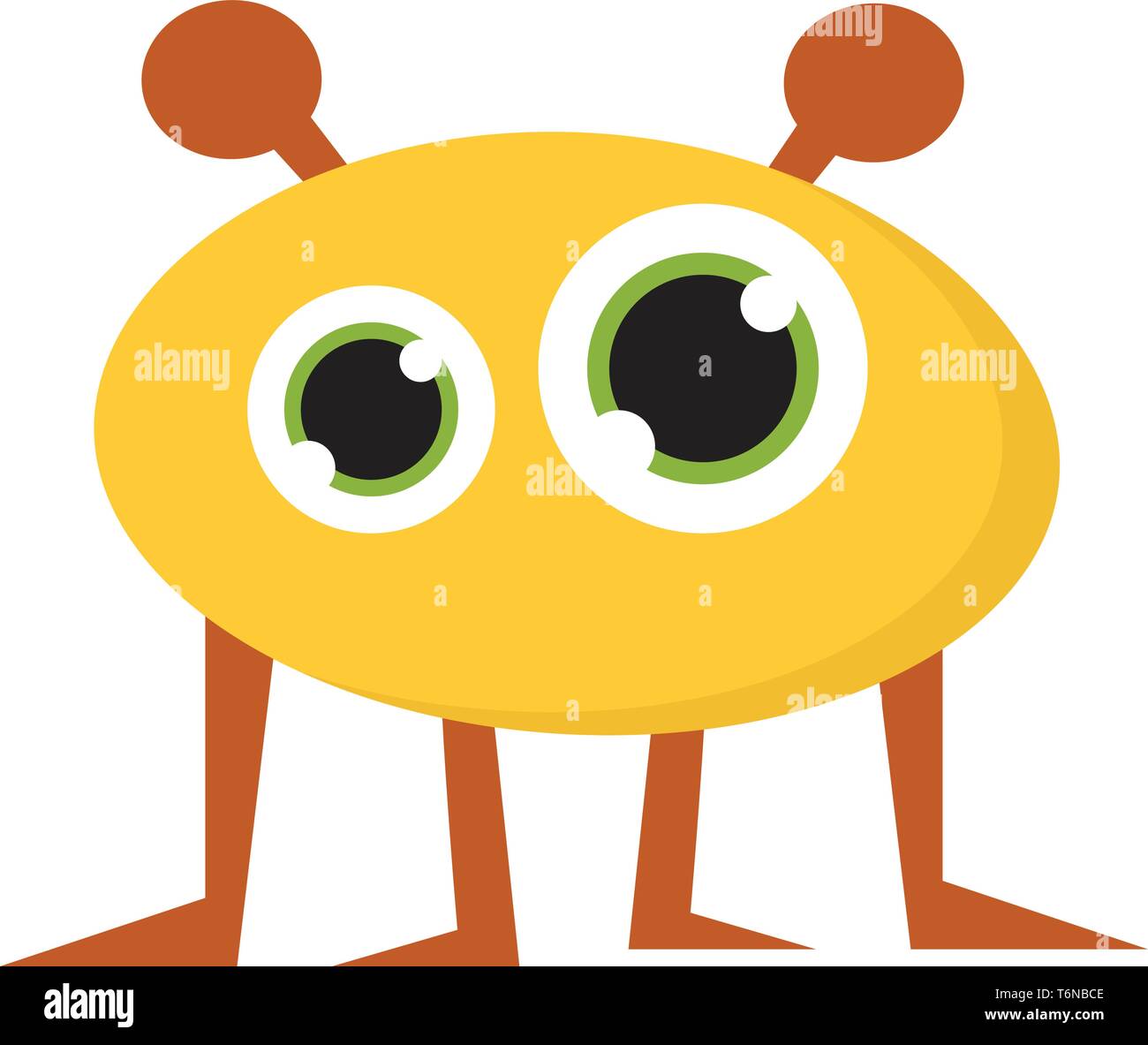 Ein gelbes Monster mit vier Beine und zwei Augen vector Farbe, Zeichnung oder Abbildung Stock Vektor