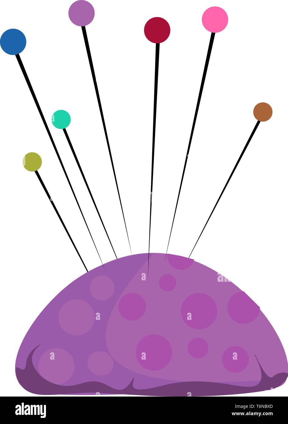 Eine bunte lila Kissen mit viel Farbe Pins auf das vector Farbe, Zeichnung oder Abbildung Stock Vektor