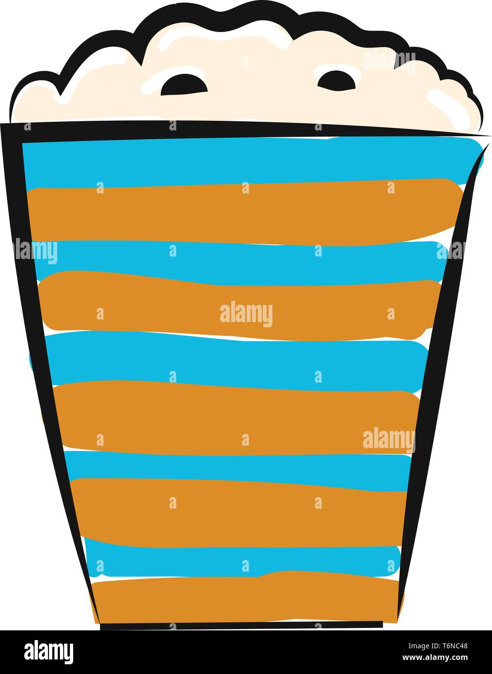 Ein blau und braun gestreifter Pappe Tüte Popcorn vector Farbe, Zeichnung oder Abbildung Stock Vektor