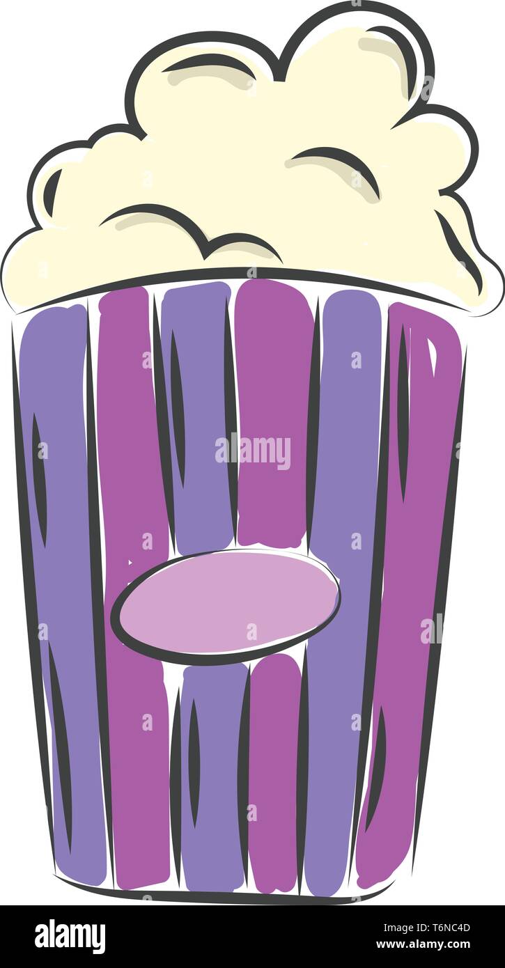 Eine gestreifte blaue und violette Schale voller Popcorn vector Farbe, Zeichnung oder Abbildung Stock Vektor