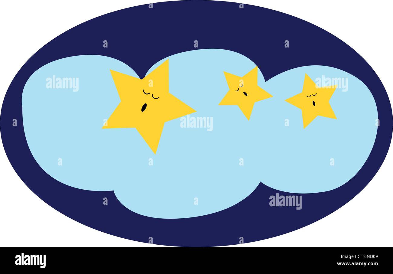 Ein Array aus drei schönen Sterne auf einer Wolke schlafen. vector Farbe, Zeichnung oder Abbildung Stock Vektor