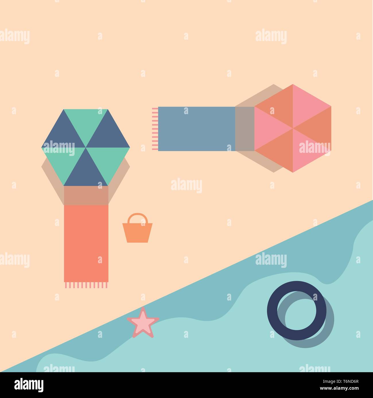 Sommer Strand mit vielen coolen Sachen um vector Farbe, Zeichnung oder Abbildung Stock Vektor