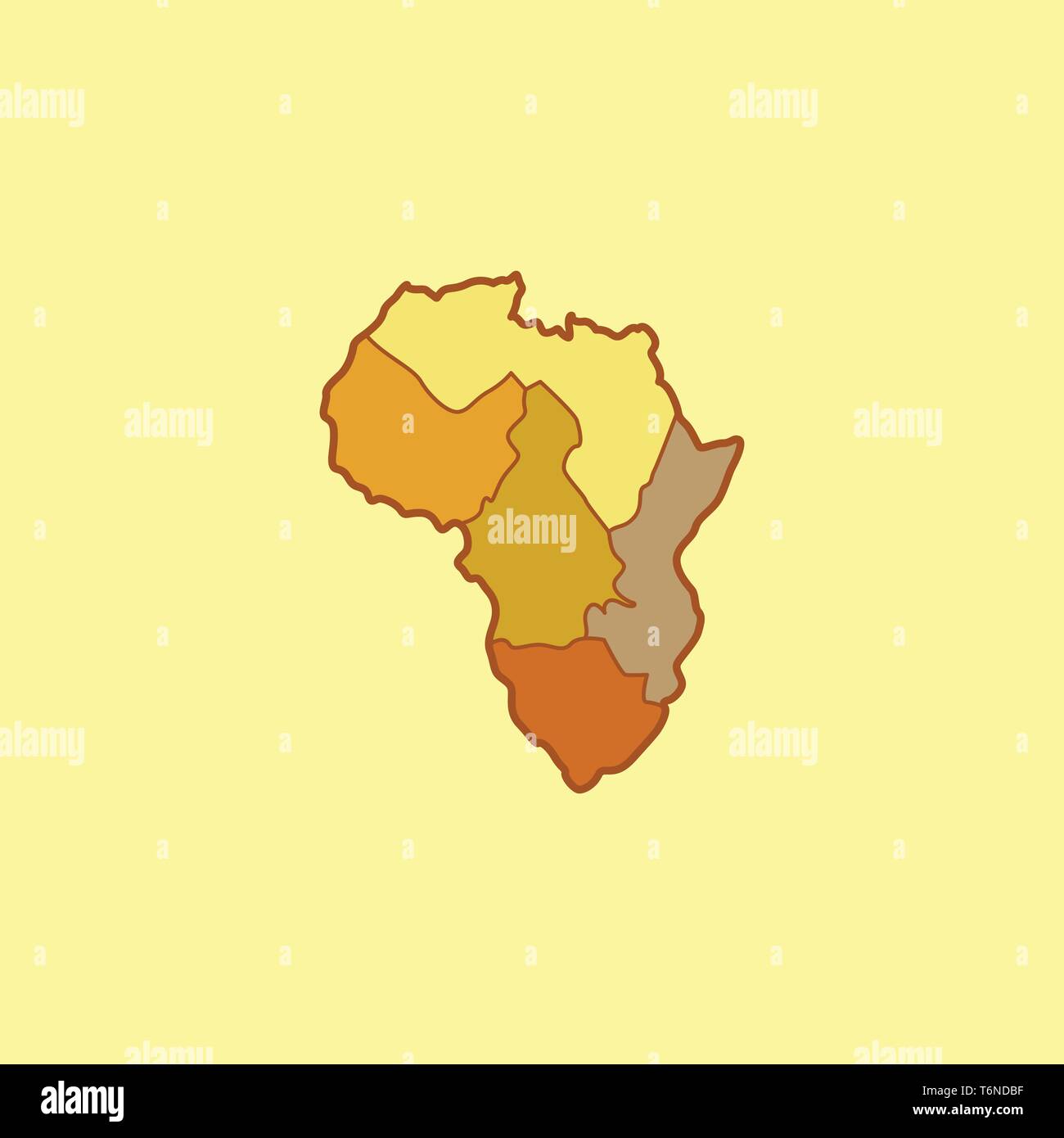 Portrait der Karte von Afrika mit verschiedenen Farben, die die Landschaft über einen gelben Hintergrund vector Farbe, Zeichnung oder Abbildung Stock Vektor