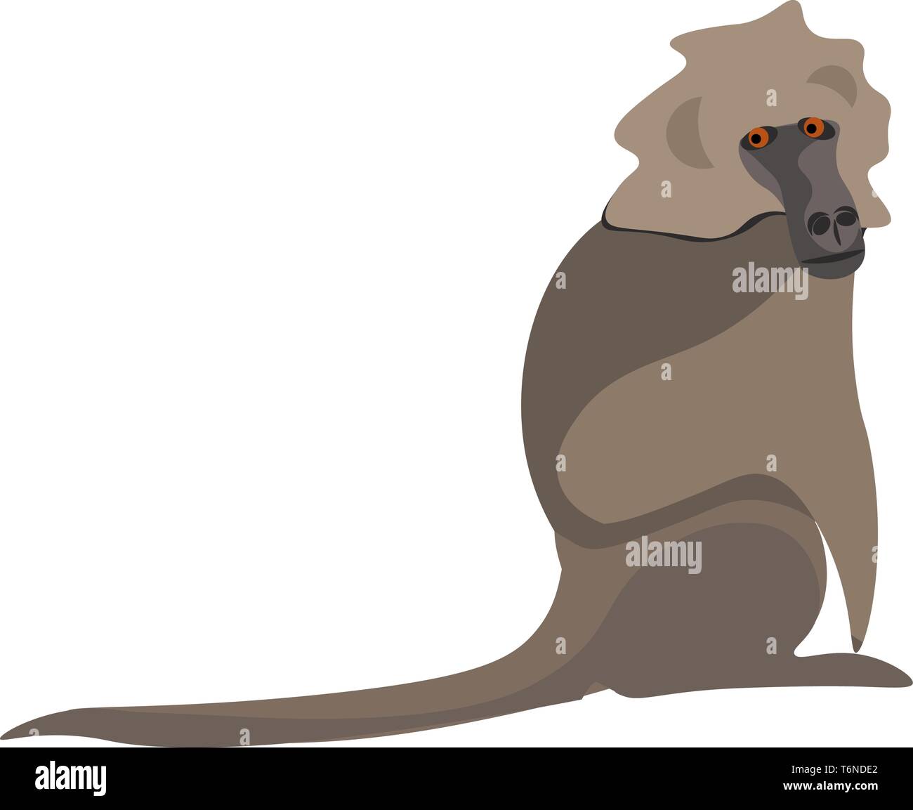 Clipart eines großen Alten Welt Boden - Wohnung monkey in den Farben braun mit langer doglike schwarze Schnauze und zwei rote Augen Vektor in der Farbe der Zeichnung Stock Vektor