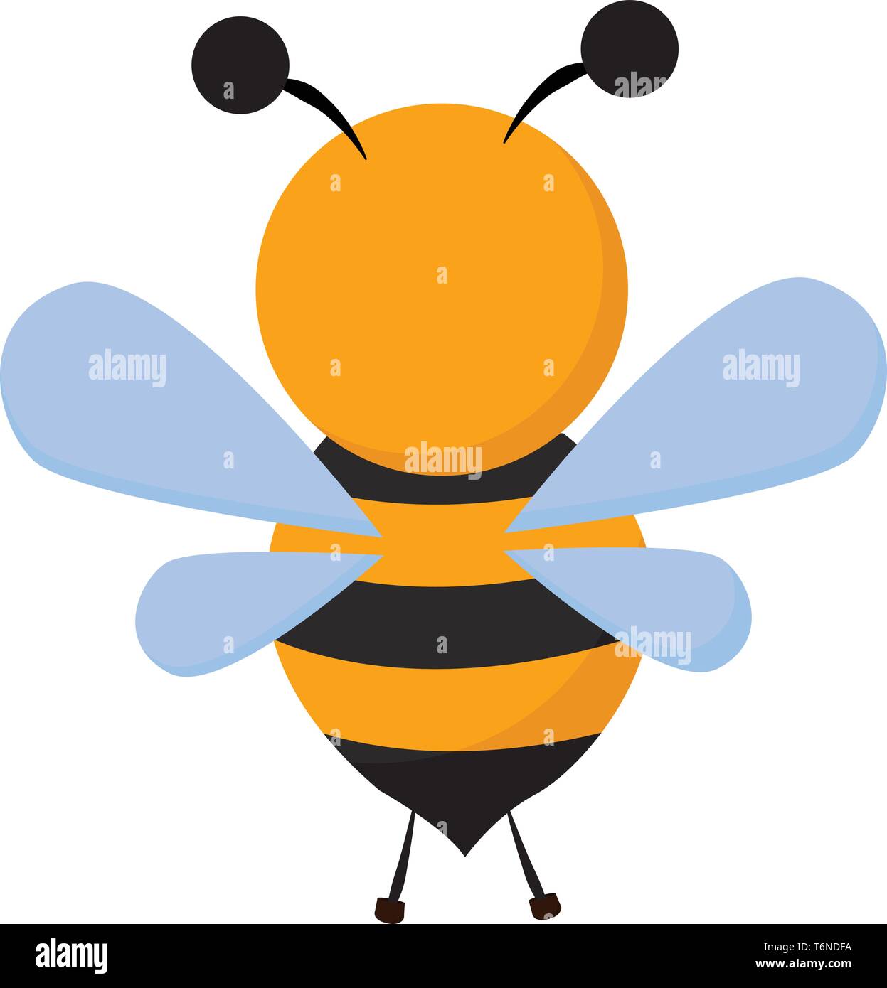 Clipart einer Biene mit schwarzen Streifen auf den braunen ovalen Körper zwei Antennen und Blue Wings vector Farbe, Zeichnung oder Abbildung Stock Vektor