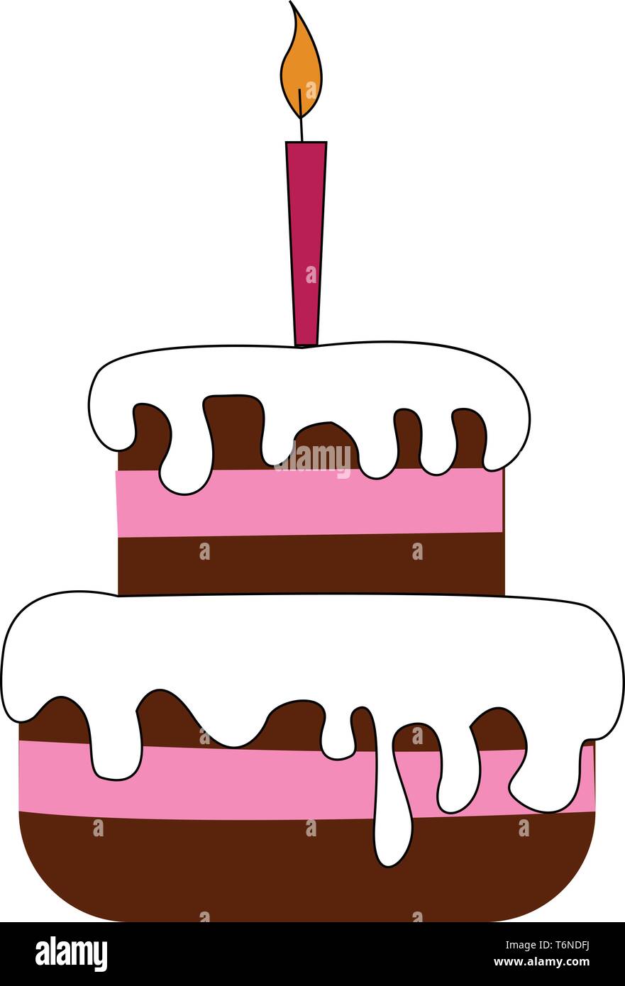 Farbtöne von Radiant orchid Fondant über die erstaunliche 2-tiered Kuchen mit Schokolade Bratenfett und einem leuchtenden rosa Kerze auf es Vektor Farbe dra Stock Vektor