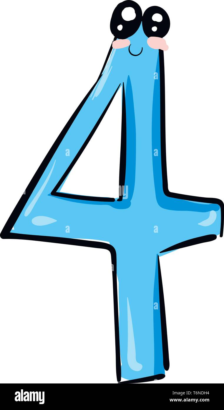 Fröhlich lächelnd blau gefärbten cartoon Nummer 4 mit zwei Ausbauchende Augen vector Farbe, Zeichnung oder Abbildung Stock Vektor