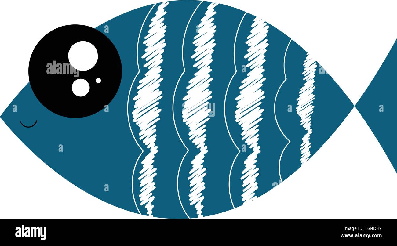 Porträt von einem blauen Fisch mit weißen Schuppen Dreieck - wie Schwanz flache Körper und ein großes Auge Lächeln beim Schwimmen vector Farbe, Zeichnung oder Abbildung Stock Vektor