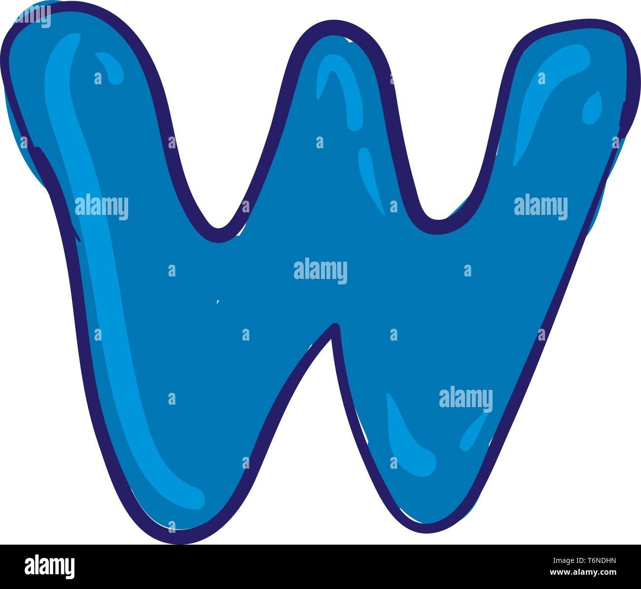 Ein blau-farbigen Buchstaben Figur mit einem violetten Umriss stellt das Alphabet w Vektor Farbe, Zeichnung oder Abbildung Stock Vektor
