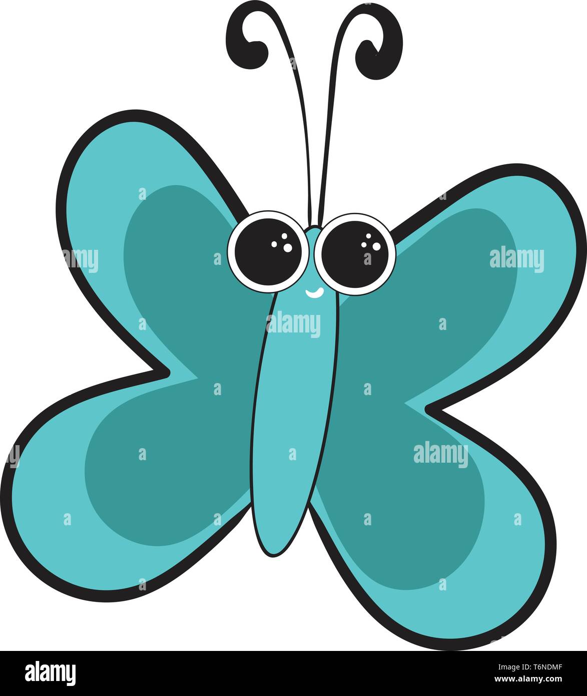 Porträt eines blauen Schmetterling mit zwei Augen und schwarze Hörner lächelt vector Farbe, Zeichnung oder Abbildung Stock Vektor