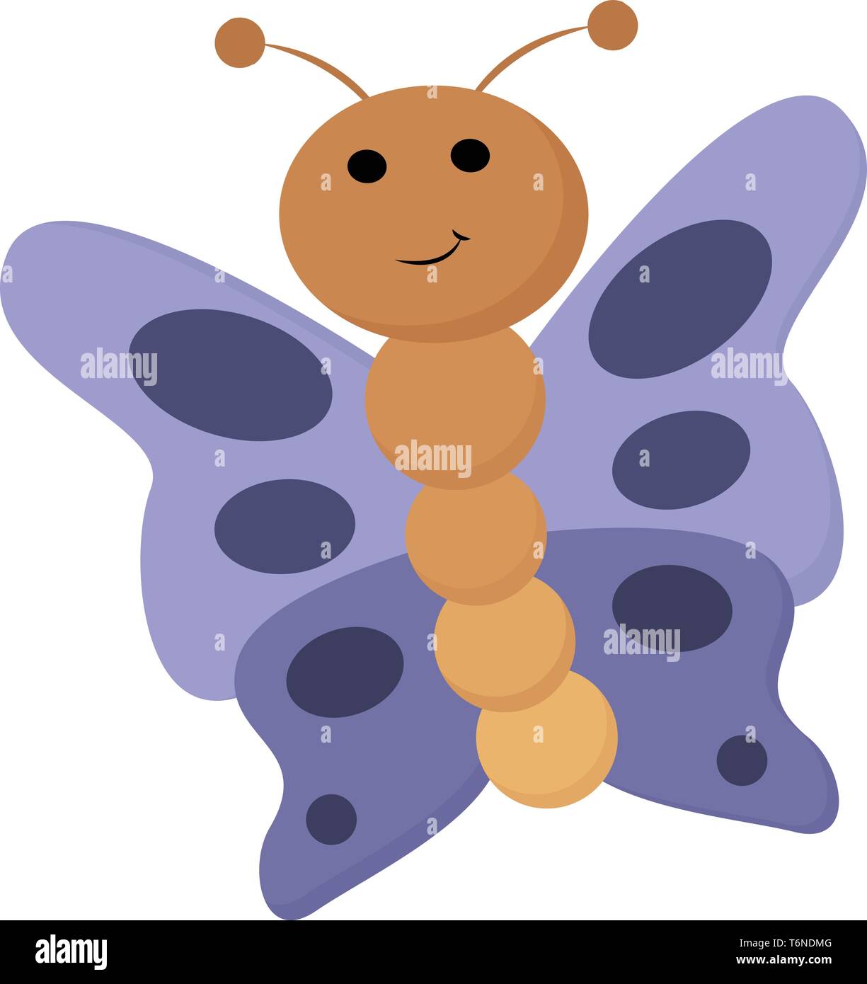 Porträt eines braunen Schmetterling mit mikroskopischen Skalen der ovalen Muster auf die Blue Wings lächelt vector Farbe, Zeichnung oder Abbildung Stock Vektor